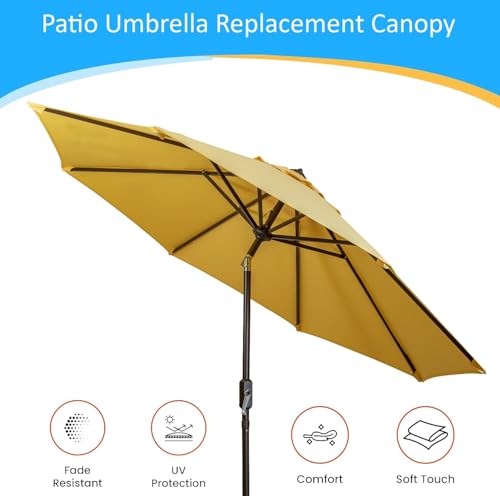 9ft Market Patio Umbrella Canopy - 8 Ribs Canopy Replacement - UV Protective UPF 50+ and Fade Resistant Patio Canopy - Wind Vent Replacement Canopy Cover (Canopy Only) (Purple) - color: Yellow