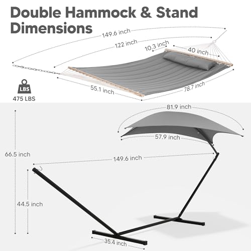 SUNCREAT Hammocks for Outside with Stand, Porch Hammock and Stand, 475 lbs Capacity, Patent Pending, Light Gray - color: Light Gray
