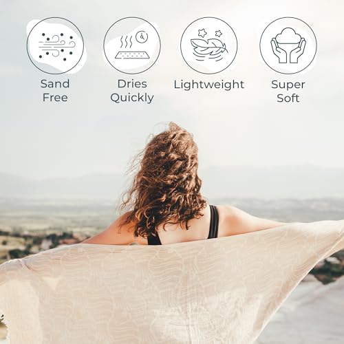 Premium Turkish Beach Towel – 100% Cotton, Quick Dry, Sand Free, Oversized 35” X 67” Oversized Beach Towels – Ideal For Travel, Pool, Beach Accessories Must Haves - Beige Fish Design - color: Beige Fish
