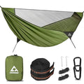 Camping Hammock with Mosquito Net – Portable Parachute Nylon Backpacking Hammock with Tree Straps, Camp Rope & Stake - for Hiking, Backpacking, Travel, Backyard, Beach – Holds Up to 500lbs (Green) - color: Green