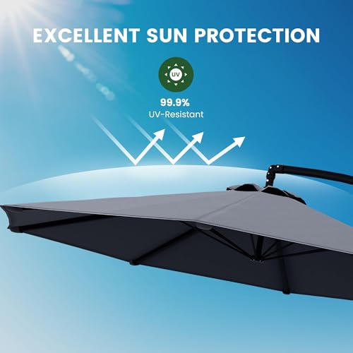 OLILAWN Cantilever Offset Patio Umbrellas, Outdoor 10 feet Large Patio Umbrella with Base Included, Upgraded Yarn-dyed Fabric Shade, Sturdy 8 Rids, 360 Degree Rotation & Easy Tilt Adjustment, for Pool Deck Porch Backyard Garden - color: Charcoal, size: 10