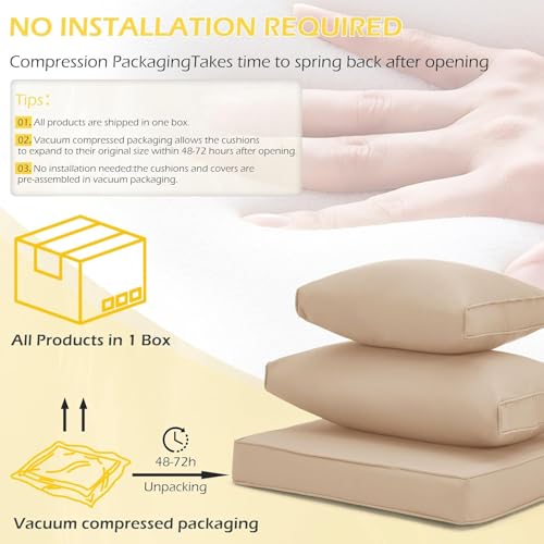 HOMREST Cushions for Outdoor Furniture,Replacement Cushion Pillow,Water-Repellent Sofa Cushion for 6-Seat Rattan Wicker Sectional Patio Conversation Sets,14-Piece Cushions Set for Outdoor Couch - color: Khaki, size: 6 Seat