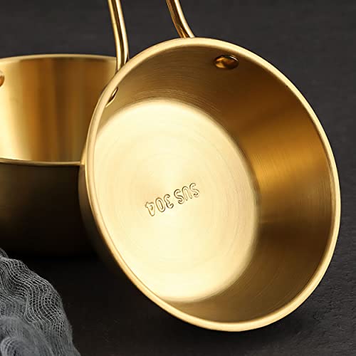2Pcs Makgeolli Bowls, 304 Stainless Steel Korean Traditional Bowls Round Rice Bowl Wine Cup with Handle, Hiking Soup Dish Food Bowl Camp Cup (Large: 20oz, 5.5inch, Gold) - color: Gold, size: Large: 20oz, 5.5inch