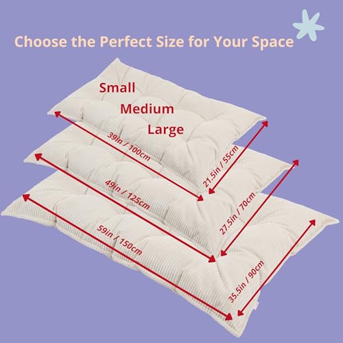 Tufted Floor Cushion – Plush Corduroy Floor Pillow for Reading Nook, Meditation and Yoga – Soft Cozy Window Seat Cushion for Living Room and Bedroom for Adults and Kids - made in EU (Soft Ecru, Large) - color: Soft Ecru, size: Large — 59×35.5 in (150×90 c