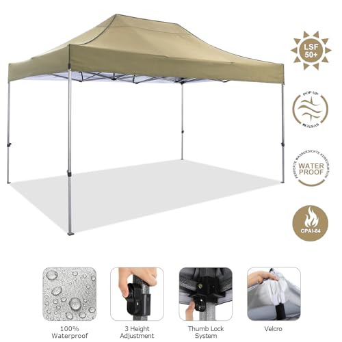 COBIZI 10x15 Heavy Duty Pop up Canopy Tent Easy Up Commercial Outdoor Canopy Wedding Party Tents for Parties All Season Wind & Waterproof Gazebo with Carry Bag, Khaki(Frame Thickened) - color: Khaki, size: 10x15 Without Sidewalls