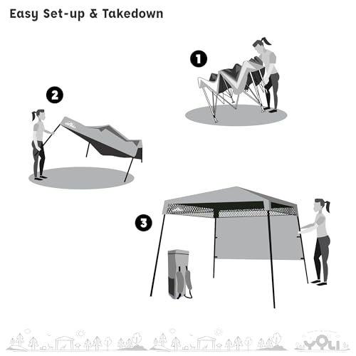 YOLI Go!Shade 36 Instant Pop-Up Canopy, 7x7 Lightweight Backpack Shelter with Attached Wall & UV Protective Top - Deep Forest Green