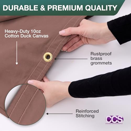 CCS Waterproof Canvas Tarp Cover – Heavy Duty Duck Cloth, Waxed Canvas Tarpaulin with Rustproof Brass Grommets for Camping, Construction, Equipment & Outdoor Use (Brown, 8x10 Ft) - color: Brown, size: 8 by 10 Feet