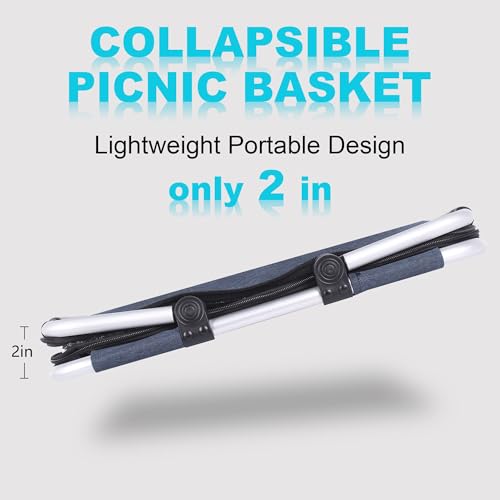 Picnic Basket, SIYUAN Collapsible Shopping Basket with Lid 27L Large Market Basket with Handles Reusable Folding Grocery Basket Insulated Cooler Bag for Picnic Travel, Blue - color: Blue