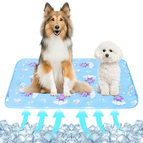 NACOCO Summer Pet Cooling Mat - Cat Dog Cushion Pad Sleeping Cool Castle Comfortable Soft for Pets Kids and Adults (Blue Castle, L) - color: Blue Castle, size: L: 27.5'' x 38.5''