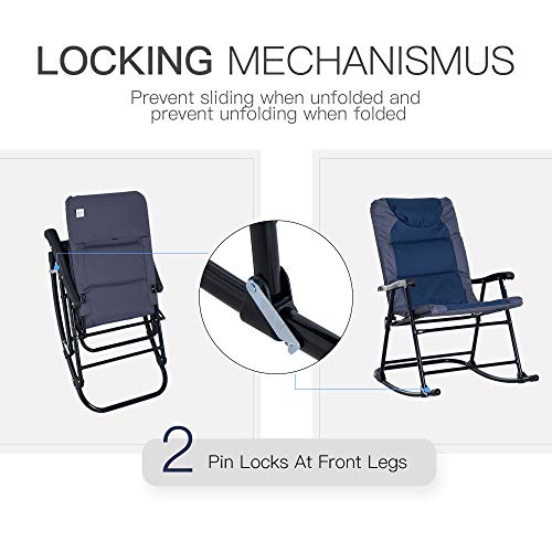 Outsunny Oversized Folding Rocking Camping Chair Set of 2, Padded Outdoor Rockers with High Back and Armrests, Portable Outdoor Patio Chairs with Steel Frame for Garden, Porch, Lawn, Navy Blue - color: Navy Blue