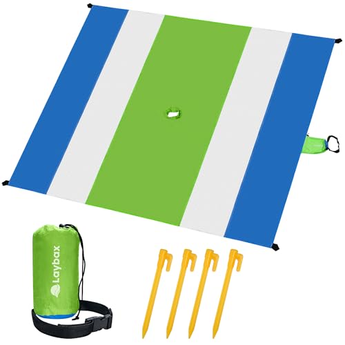 Green Beach Blanket with Umbrella Hole 7ftx5ft- Water Resistant, Sandproof, Lightweight, Rip-Stop Nylon with Umbrella Hole & Sand Pockets, Camping Essentials, Beach Canopy Compatible - color: Green, size: 7x5