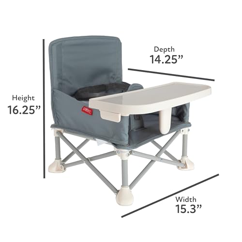 Nuby Pop-Up Booster Seat with Removable Tray - 6+ Months - Portable Booster Seat for Floor for Indoor/Outdoor Use - 3-Point Safety Adjustable Straps - Summer Travel Essentials - Gray - color: Gray