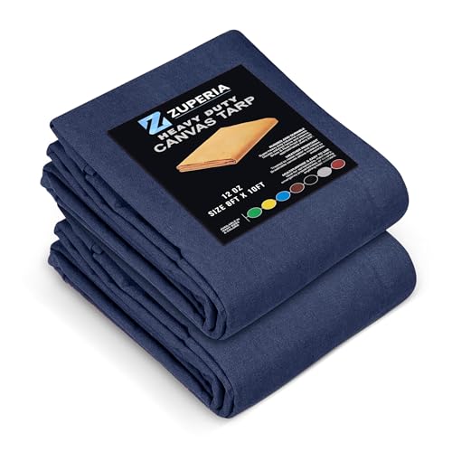ZUPERIA Heavy Duty Canvas Tarp (8' x 10' ft - Pack of 2) with Rustproof Grommets, UV Resistant & Tear Resistant Multipurpose Tarpaulin Cover for Outdoor, Industrial & Commercial Use (Navy Blue) - color: Navy, size: 8' x 10' ft - 2 Pack
