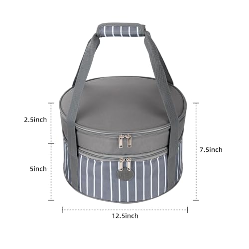 Fun Elements Insulated Casserole Carrier for Hot or Cold Food, 12.5 Inch Pie Carrier with Lid and Handle, Round Food Container for Transport, Grey - style: Classic