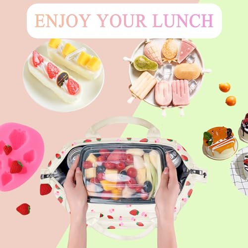TuErCao Strawberry Cake Lunch Box for Women, Adult Insulated Lunch Bag for Work for Teacher Nurse Mom, Ladies Lunch Tote Bag, Loncheras para Mujer de Trabajo - color: A21: Strawberry Cake, size: Large