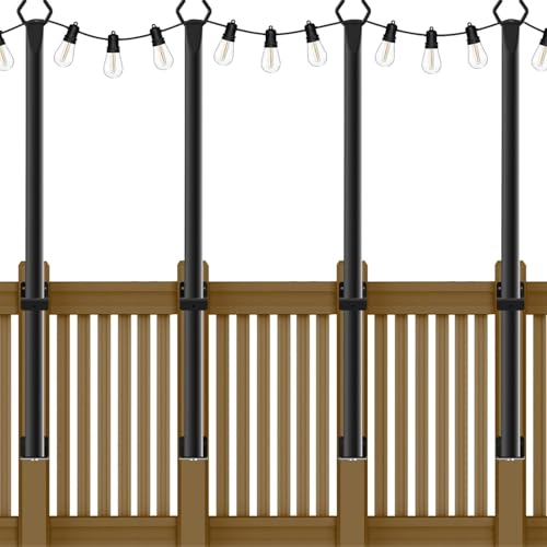 NUERPO 4 Pack String Light Poles,5Ft Metal Poles for Outdoor String Lights,Outdoor Light Poles with Post,Poles/Stand for Outside,Patio,Deck,Backyard,Garden Wedding,Party - size: 4 Pack 5FT String Light Pole