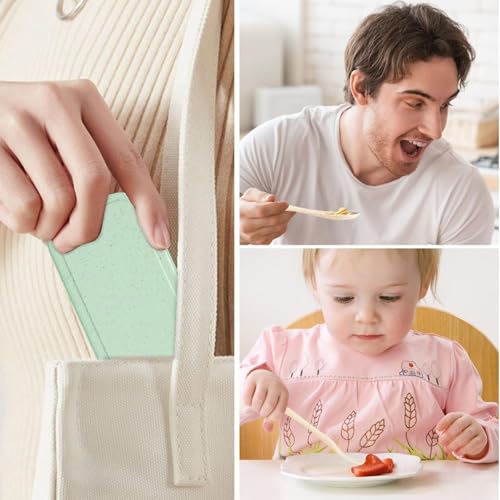 24 Sets Travel Utensils Set with Case, Reusable Spoon Knife Forks Tableware, Portable Plastic Cutlery Set Lunch Box for School Lunch Picnic Camping Daily Use (6 Colors)
