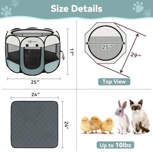 Siedihit Dog Playpen with 2 Washable Pee Pad, Puppy Pet Cat Playpen Small AnimalsTent Crate Indoor/Outdoor, Portable Pop Up Kennel with Carrying Case(Grey with 2 Pads, Small) - color: Grey with 2 Pads