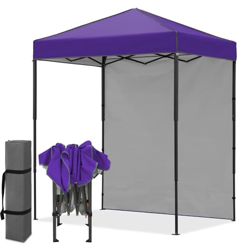 EAGLE PEAK 6x4 Instant Pop Up Canopy Tent with 1 Side Wall Panel, Straight Leg Sun Shelter, Portable Canopy with Carry Bag for Camping, Beach & Sports, Purple - color: Purple, size: One Wall