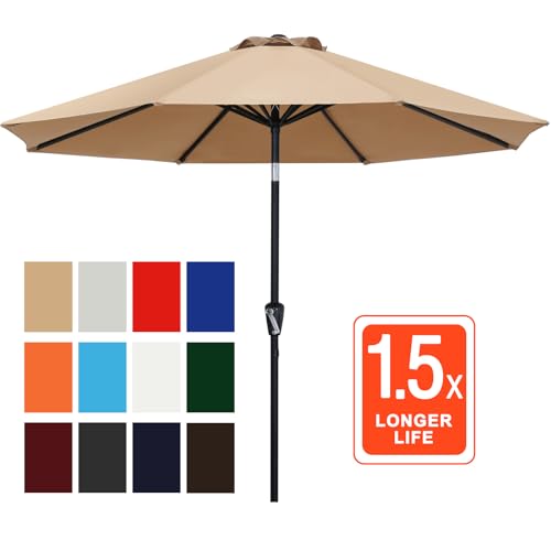 ABCCANOPY 10FT Patio Umbrella, Waterproof Table Umbrella with Push Button Tilt and Crank, 8 Ribs UV Protection Pool Umbrella for Garden, Lawn, Deck & Backyard (Khaki) - color: Khaki, size: 10FT