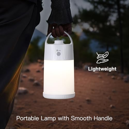 Motion Sensor LED Night Light - Cordless Battery Powered Table Lamp, Portable Lamps Lantern for Outdoor Camping Tents, 4 Brightness Level, Press Dimmable Safe Night Lights, 1 Pack (White) - color: White