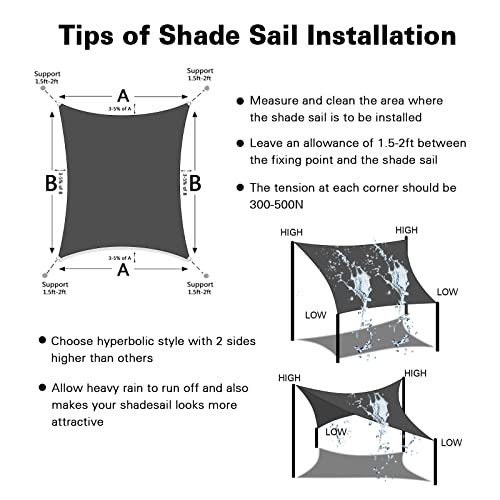 Amagenix Waterproof Sun Shade Sail 10'X10' Dark Grey Shade Canopy Curved Edge 95% UV Blocking Awning Shelter for Outdoor Patio Backyard Garden Activities,Customized - color: Dark Grey, size: 1 0' X 1 0', style: Waterproof Rectangular