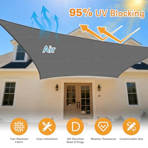 Artpuch Sun Shade Sail, 8'X20' Dark Grey Rectangle Curved Edged Sun Shade, Commercial Grade 185GSM HDPE UV Permeable Outdoor Shade Cloth for Deck, Backyard, Patio (Custom Sizes Made) - color: Dark Grey, size: 0 8' X 2 0'