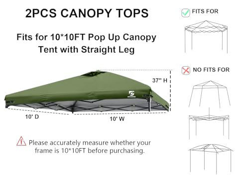 10x10 Pop Up Canopy Replacement Top Cover with Air Vent for Straight Leg Canopy Tent, Waterproof for Outdoor Garden Patio Camping Sun Shade(Frame NOT INCUDE) (Military Green) - color: Military Green-2PCS
