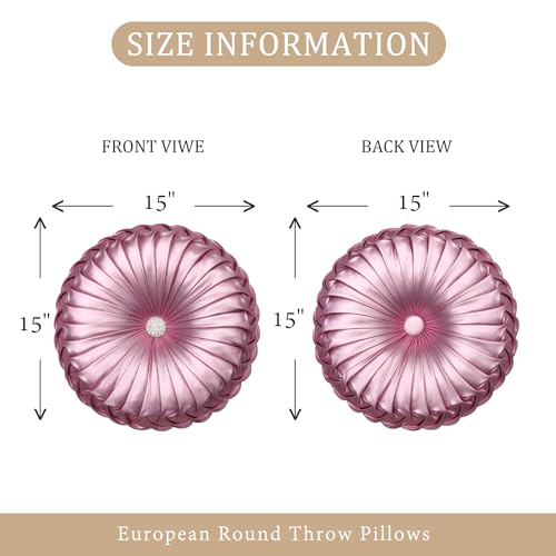 EUCIOR Round Throw Pillows,Blush Pink Throw Pillow,Soft Spandex Fabric,Pumpkin Pleated Handmade Pink Metallic Round Decorative Pillow for Sofa Bedroom Livingroom - color: Light Pink