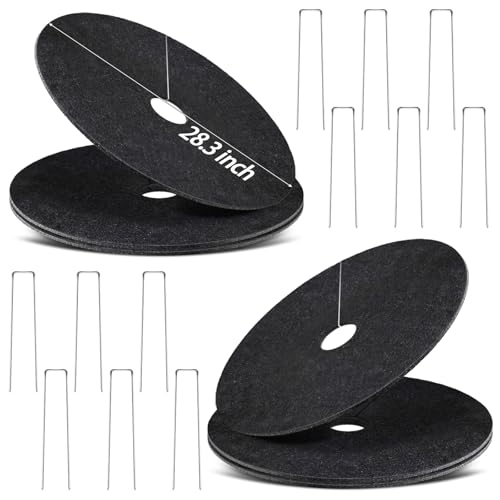 6 Pack Non-Woven Tree Mulch Ring 28.3 Inch Degradabl Tree Protection Mat Weed Barrier Round Mats with 12 Staples Stakes for Weed Growth RootProtection Resistant and Reusable - color: Black 28.3IN