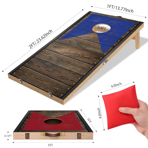 Portable Cornhole Board Set with Bean Bags 2 ft x 1 ft or 3 ft x2 ft or 10.16 * 5.04 Inch Foldable Corn Hole Games for Adults and Kids Indoor or Outdoor Corn Hole Toss Games Backyard Tarvel - color: Dark Wood