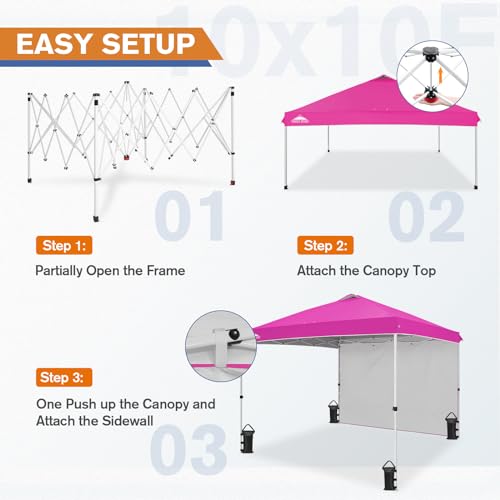 EAGLE PEAK Commercial Canopy 10x10 Pop Up Canopy Tent with 1 Sidewall, Easy Setup Heavy Duty Instant Event Shelter for Vendors & Markets, Outdoor Sun Shade, Pink - color: Pink, size: 10x10