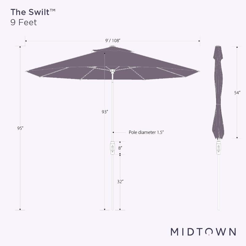 Midtown Umbrellas – The Swilt 9 Ft Patio Umbrellas with 360° Swivel & Tilt Mechanism, 8 Fiberglass Ribs & Terylast Polyester Fabric for Backyard, Deck, Pool & Cafes - Greige Canopy, Black Pole - color: Terylast Greige, size: 9 Feet