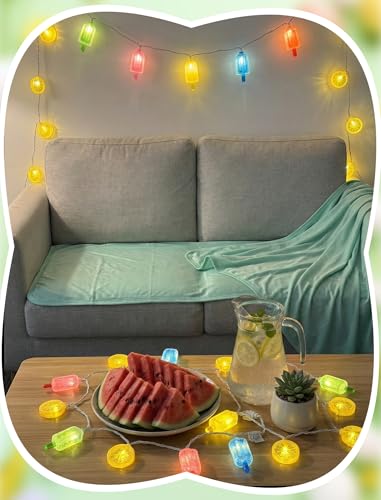 8.5FT Popsicle and Lemon String Lights, Tropical Beach Decorations Lights with 10 Multicolor Popsicle Lemon Bulbs, UL Listed Waterproof Fairy Lights for Summer Party Patio Bedroom Holiday Camping - color: Lemon/Popsicle