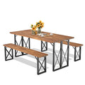 Giantex Outdoor Picnic Table Set with 2 Benches, Acacia Wood Patio Dining Set for 6 or 4 Persons, with 2” Umbrella Hole, 67” Large Rectangular Camping Table for Garden Lawn Yard 800 Lbs Capacity