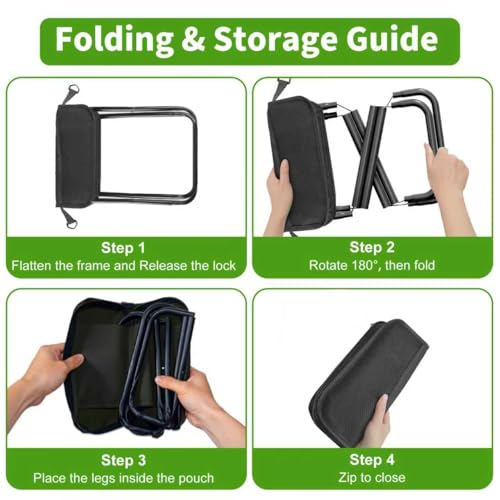 JELUTRIC Portable Ultralight Collapsible Camping Stool,Folding Lightweight Chair, Handy Fishing Stool 350 LB,Backpack Pocket Stool for Hiking Picnic Travel with Sunglass Bag and Magnetic Hat Clip - color: Black