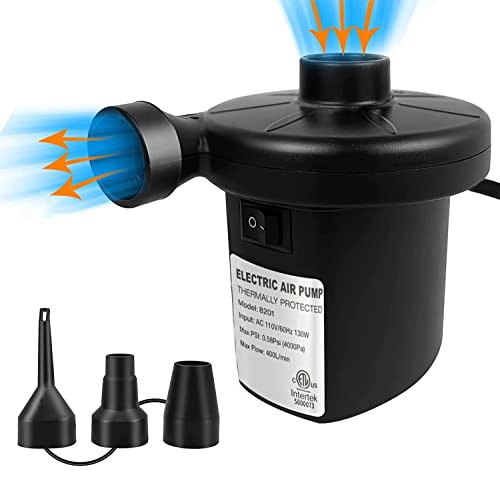 Electric Air Pump for Inflatables, Air Mattress Pump Inflator Deflator Pumps with 3 Nozzles Pool Air Pump for Float Inflatables(130W)