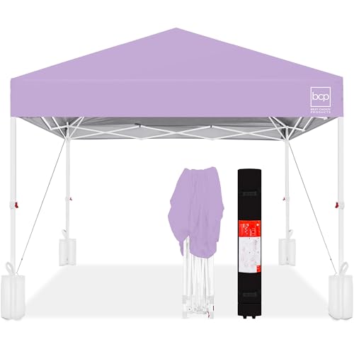 Best Choice Products 10x10ft Pop Up Canopy Tent, Outdoor Shade, 1 Person 1 Minute Set Up, Carry Case, 4 Weight Bags - Lilac/White - color: Lilac/White, size: 10x10ft