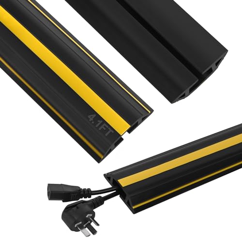 Floor Cord Cover 4.1Ft Heavy Duty PVC Floor Cable Protector Electric Cord Hider Cable Management Floor Strip Extension Cord Covers Cable Raceway for Wires on Floor Inner Channel 1.36" W x 0.43" H - color: Black & Yellow, size: 4.1Ft