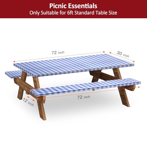6ft Picnic Table and Bench Cover, Camping Essentials RV Gear, 72in Waterproof Windproof Outdoor Elastic All Around Tablecloth, Fitted Rectangle Tables and Seats, Blue-White Checkered - color: Blue-white Checkered, size: 72"