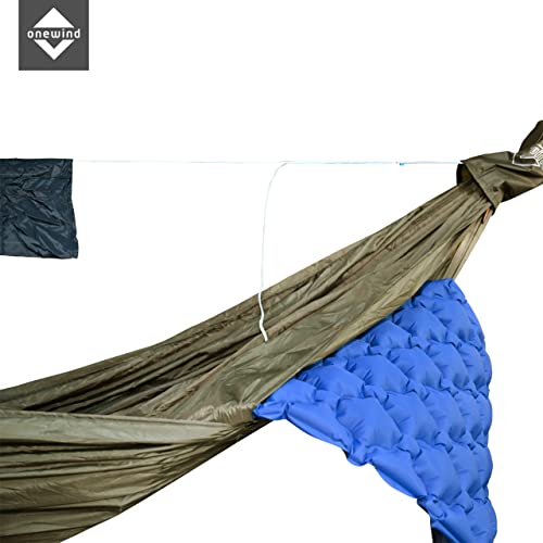 Onewind Camping Hammock, Ultralight Portable Hammock with Adjustable Ridgeline, Outdoor Hammock 20D Ripstop Nylon with 2 * 12Ft Tree Strap, Ideal for Camping, Hiking, Backpacking - color: Od Green-double Layer, size: 12' * 55"