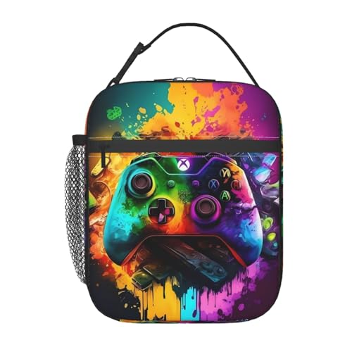 Colorful Video Game Cool Gamer Splash Insulated Lunch Bag Portable Reusable Zipper Lunch Box For Men Women Work Picnic Travel Camping - color: Black28