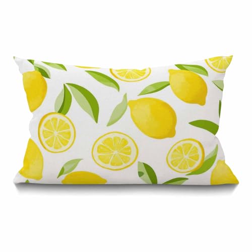 Smooffly Lemon Fruit Leaves Cotton Linen Throw Lumbar Pillow Case Cushion Cover Home Office Decorative Rectangle 12 X 20 Inches - color: Swn13
