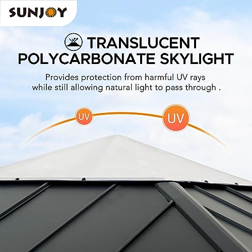 Sunjoy 11 x 11 ft. Hardtop Gazebo Cedar Wood Framed Hot Tub Gazebo with Steel and Polycarbonate Hardtop and bar Shelf, Matte Black by SummerCove - style: Gazebo w/Bar Shelf
