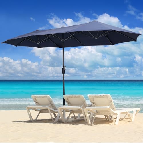 13Ft Large Patio Umbrella Outdoor Double-Sided Market Umbrella w/Easy Crank for Yard, Poolside, Deck, Navy Blue - color: Navy Blue, size: 13FT Umbrella