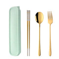 3 PCS Stainless Steel Travel Camping Flatware Set Fork Spoon Chopsticks with Portable Case, Gold - color: Gold