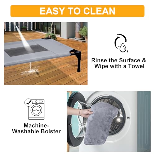 Outdoor Dog Elevated Bed for Large Dogs with Plush Mat, Durable Washable Raised Dog Beds, Indestructible Cooling Dogs Beds, Chew Proof Pet Cot Hammock for Large Breathable Outside (L) - size: Large