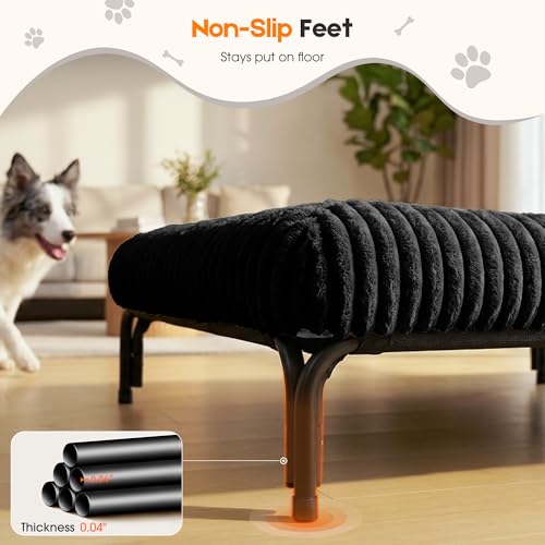 Elevated Dog Bed with Removable Fluffy Pillow Cushion, Raised Pet Cot Washable Bolster, Dog Couch Sofa, Anti Slip Feet, Breathable Mesh, Matte Black, 43"×32" - color: matte black, size: L(43"×32"×8")
