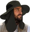 GearTOP Wide Brim Sun Hat for Men & Women, UPF 50+ Fishing Hat with Detachable Neck Flap & Face Cover Gardening Boonie Sunhat - color: Army Green With Flaps & Face Cover