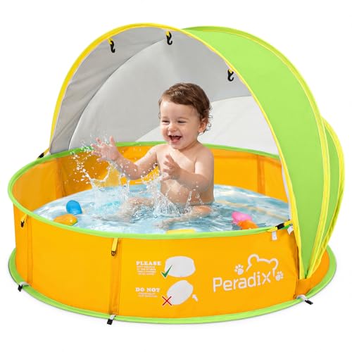 Peradix Paddling Pool for Kids & Pets Infant Ball Pit Tent, Portable Baby Beach Tent, 4-in-1 Pop Up Pool Tent with UV Adjustable Canopy, Indoor/Outdoor Playpen Foldable Toys for Child Summer 2026 - color: Yellow-green